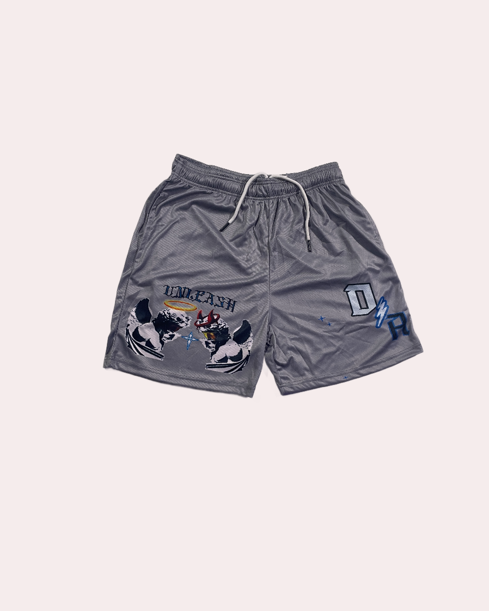 'UNLEASH' UNISEX MESH SHORTS - GREY