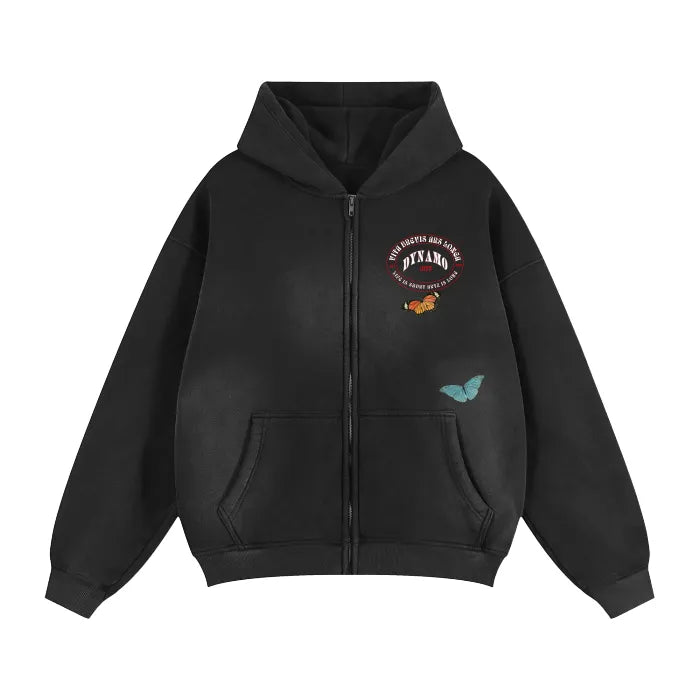 Black Washed Zip UP- 400 GSM
