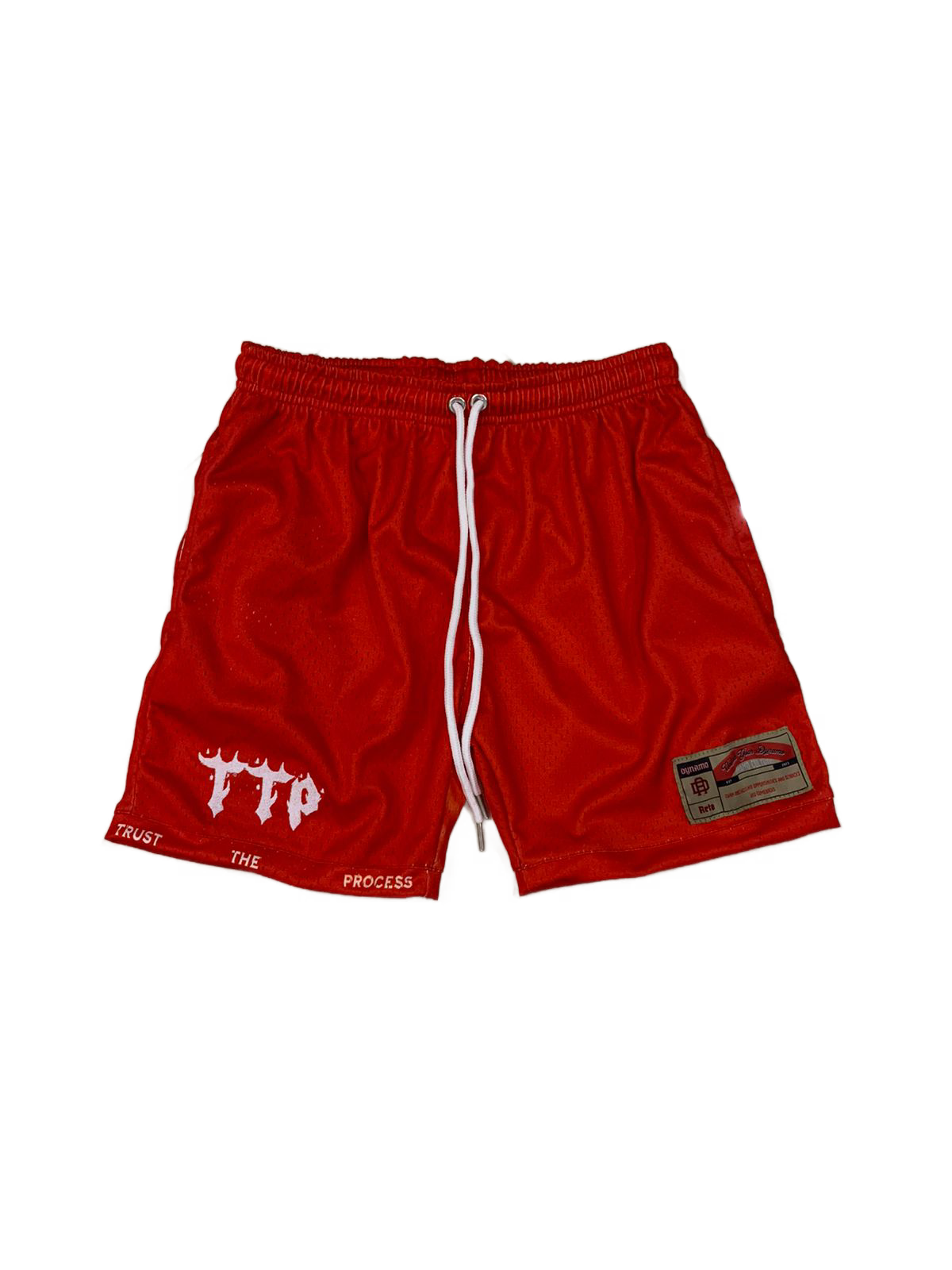 Red 'Trust the Process' shorts