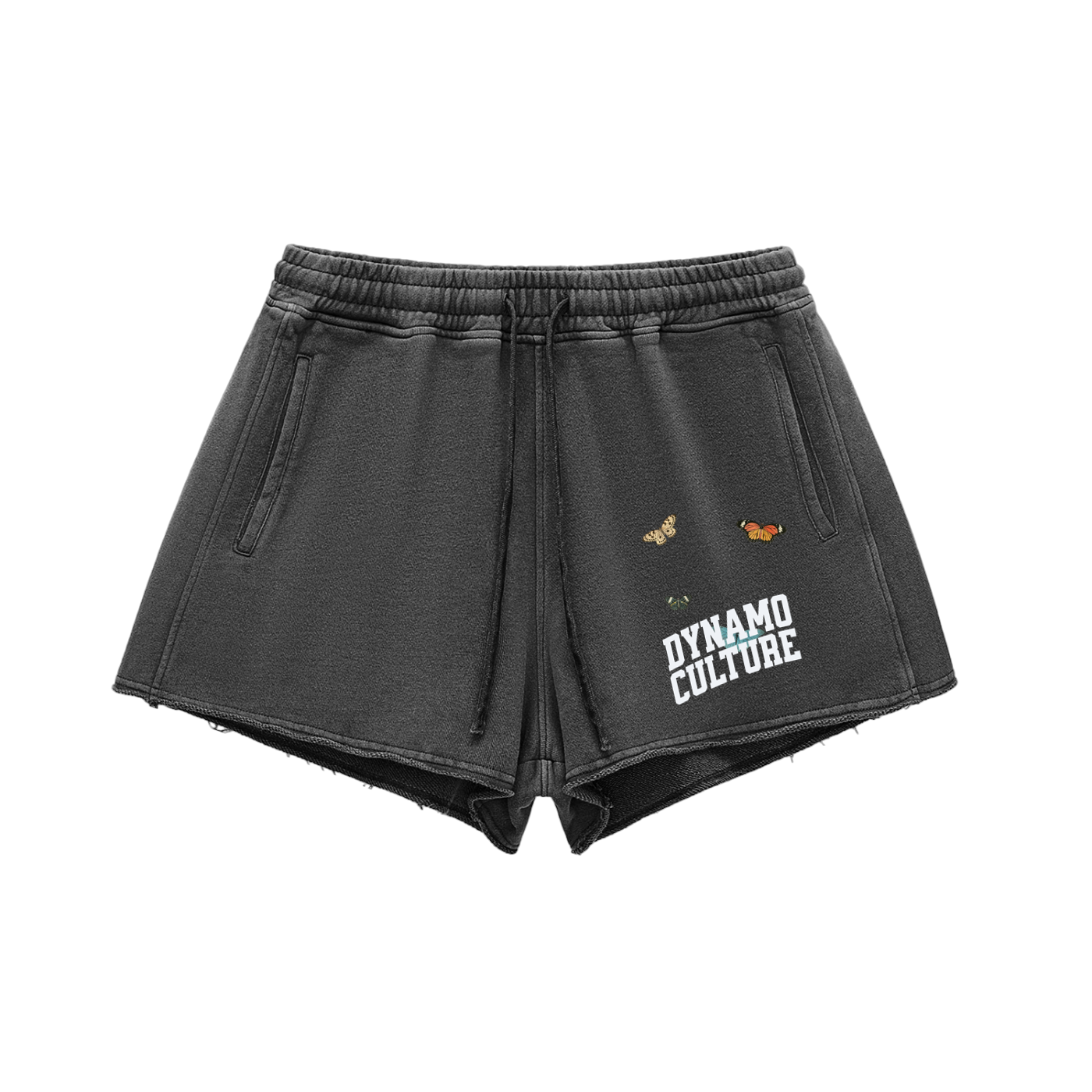Snow Washed Raw Edge Drawstring Shorts