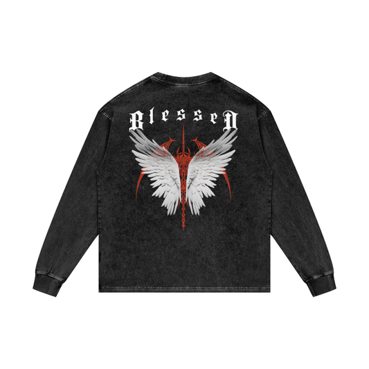 Blessed Acid Wash Oversize Long Sleeve T-Shirt - 250 GSM